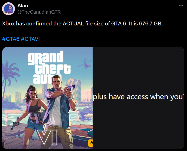 Fake Post GTA 6 600GB Plus File Size Goes Viral As Fans Go Bonkers!